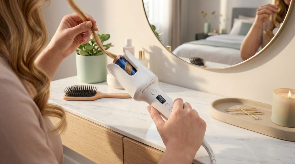 Rizador automático Philips WavePro 9000 con tecnología SenseIQ. Modelado 360°, cilindro ajustable con 5 opciones de rizado, cuidado iónico, control de temperatura 170-210°C. Rizos duraderos hasta 12 horas. Ideal para uso profesional y doméstico.