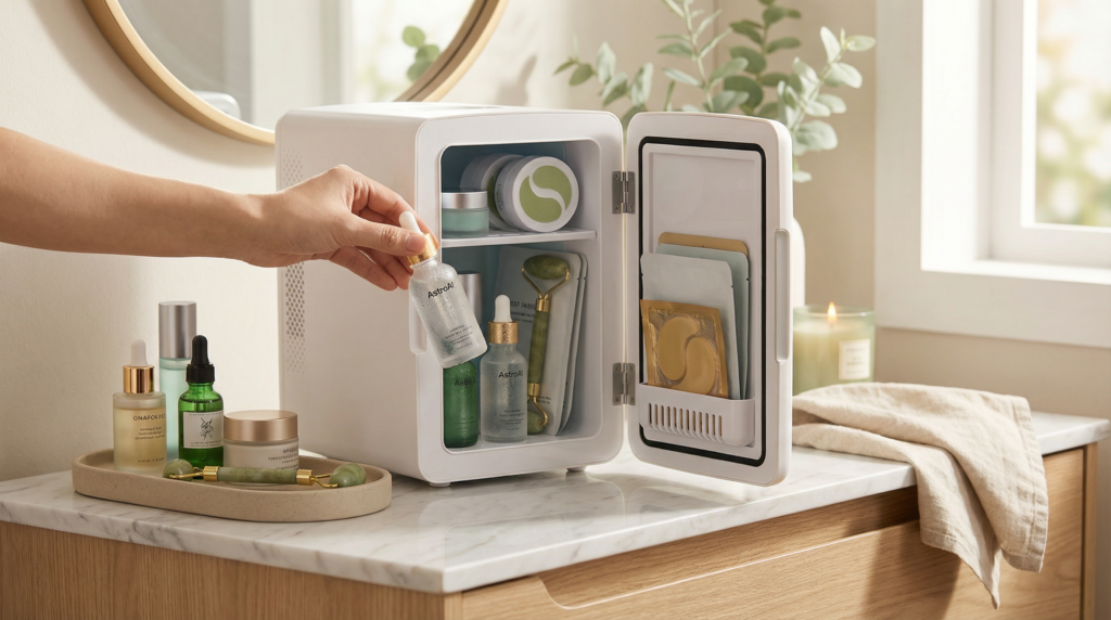 Mini refrigerador termoeléctrico de 6 litros con capacidad para 8 latas. Diseño compacto de 13.4 x 25 x 31 cm, voltaje 127V, descongelamiento manual. Ideal para espacios reducidos, oficinas, dormitorios o viajes. Enfriamiento eficiente y silencioso.